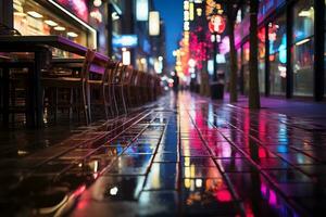een stedelijk straat tafereel met gloeiend neon lichten, overbrengen de levendig energie van een stad nachtleven. generatief ai foto