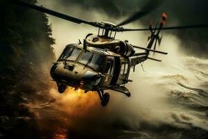 krachtig beelden van marines in werking vliegtuig en helikopters, demonstreren hun antenne dapperheid. generatief ai foto