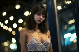 mooi Aziatisch meisje Aan aantrekkingskracht en sensueel jurk ai generatief foto