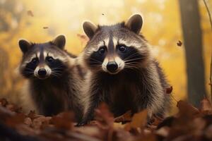 schattig wasbeer in de herfst Woud met herfst bladeren.gemaakt met generatief ai technologie. foto