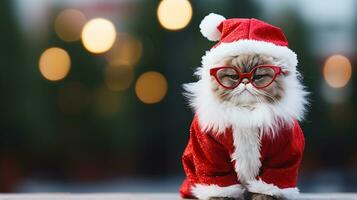 schattig kat vervelend de kerstman claus kostuum in Kerstmis partij .Vrolijk Kerstmis concept.gemaakt met generatief ai technologie foto