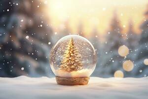 Kerstmis snuisterij glas bal Aan sneeuw.vrolijk Kerstmis en gelukkig nieuw jaar concept. foto
