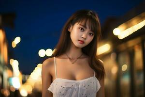 mooi Aziatisch meisje Aan aantrekkingskracht en sensueel jurk ai generatief foto