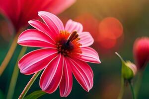 roze bloem met helder zon in achtergrond. ai-gegenereerd foto