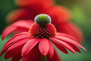 een rood bloem met een groen centrum. ai-gegenereerd foto