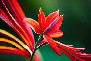 een rood bloem met helder groen bladeren. ai-gegenereerd foto