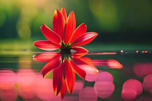 een rood bloem is weerspiegeld in de water. ai-gegenereerd foto