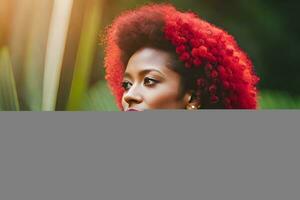 een vrouw met rood haar- en oorbellen. ai-gegenereerd foto