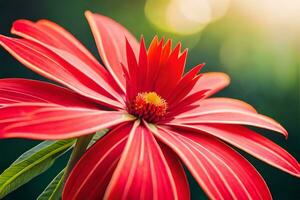 een rood bloem met een helder zon in de achtergrond. ai-gegenereerd foto