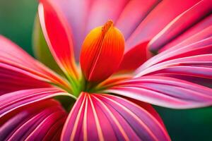 een dichtbij omhoog van een rood bloem met geel en oranje strepen. ai-gegenereerd foto