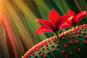 rood bloem Aan cactus fabriek met zon schijnt. ai-gegenereerd foto