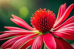 een rood bloem met groen bladeren in de achtergrond. ai-gegenereerd foto