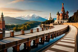 de het kremlin en de het kremlin brug in Moskou, Rusland. ai-gegenereerd foto