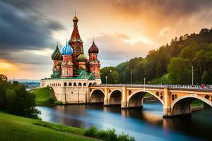 de mooi kathedraal van st basilicum in Moskou, Rusland. ai-gegenereerd foto