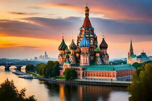 de rood plein in Moskou, Rusland. ai-gegenereerd foto