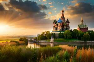 de het kremlin en de het kremlin rivier- in Moskou, Rusland. ai-gegenereerd foto