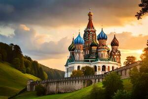 de kerk van st basilicum in de Russisch platteland. ai-gegenereerd foto