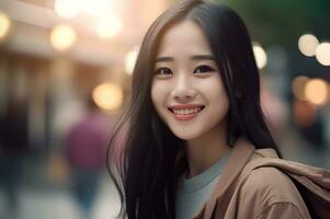 mooi jong Aziatisch vrouw glimlach ai generatief foto