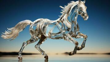 een glas paard beeldhouwwerk Aan een strand, ai generatief foto