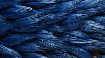 een tapijtwerk van blauw vezels kronkels en weeft samen naar het formulier een voortreffelijk samenstelling van veren, creëren een boeiend tafereel van wild schoonheid, ai generatief foto