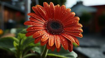 een bundel van roze bloemen in een zwart houder ai generatief foto