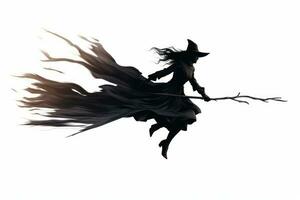 silhouet van een heks vliegend Aan een bezem. generatief ai foto