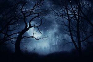 maanlicht nacht met aftekenen bomen. generatief ai foto