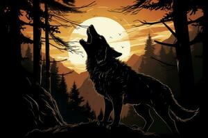 onheilspellend silhouet van een wolf gehuil. generatief ai foto