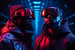 mannen vervelend futuristische vr eyewear ai generatief foto