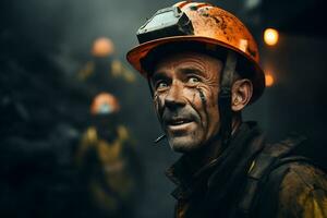 portret van een mijnbouw ingenieur Bij de de mijne ai generatief foto