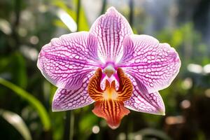 ai generatief foto van orchidee bloem in een transcendent botanisch tuin