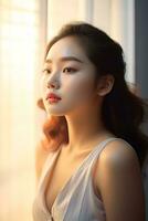 prachtig sessueel Aziatisch vrouw in natuurlijk maken omhoog ai generatief foto