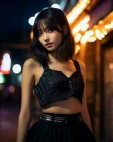 mooi Aziatisch meisje Aan trandy gewoontjes kleding ai generatief foto