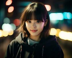 mooi Aziatisch meisje in modieus kleding ai generatief foto