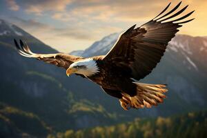beeld van een adelaar vlucht in midden lucht ai generatief foto