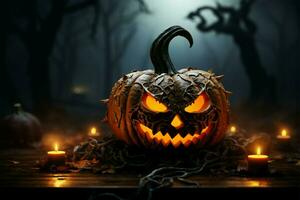 halloweens wervelkolom tintelingen geest ingekapseld in een eng, griezelig pompoen ai gegenereerd foto