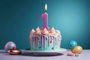 geïsoleerd pastel charme, 1e jaren taart schijnt in verjaardag viering ai gegenereerd foto