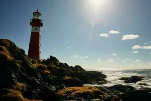 iconisch maritiem schildwacht de majestueus visie van de vuurtoren ai gegenereerd foto