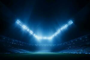 onder de stadion lichten, een rustgevend blauw schaduw dekens de Oppervlakte ai gegenereerd foto