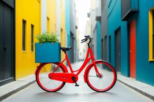 minimalistisch lading fiets met levendig kleur hoogtepunten, ai gegenereerd foto