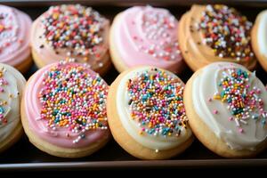 berijpt suiker koekjes met hagelslag professioneel voedsel fotografie ai gegenereerd foto