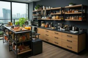 binnen keuken bijkeuken kamer in minimalistische stijl professioneel reclame fotografie ai gegenereerd foto