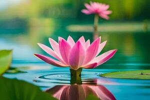 lotus bloem in de water met groen bladeren. ai-gegenereerd foto