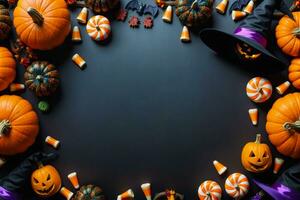 schoolbord halloween plezier, pompoenen en hekserij, ai gegenereerd foto