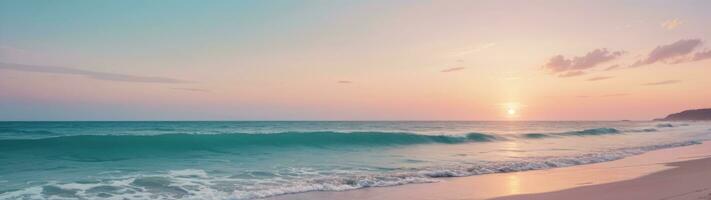 panoramisch zee strand elegantie in antenne zonsondergang, ai gegenereerd foto