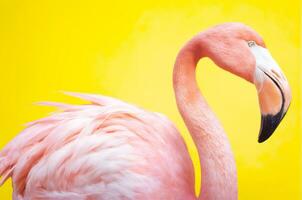 roze flamingo elegantie in geel tafereel, ai gegenereerd foto