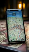 verkennen Polen met de steun van een mobiel telefoon Aan toerist kaarten verticaal mobiel behang ai gegenereerd foto