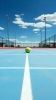 een wit lijn scheidt af de grenzen van de peddelen tennis rechtbank verticaal mobiel behang ai gegenereerd foto