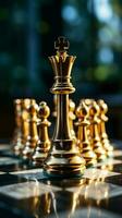 een schaak stuk in beweging vertegenwoordigt de zakenmannen zoektocht voor competitief succes verticaal mobiel behang ai gegenereerd foto