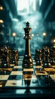 een strategisch bedrijf Actie resultaten in een spel einde schaakmat voor de koning verticaal mobiel behang ai gegenereerd foto